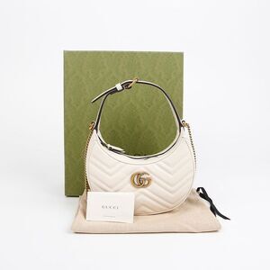 Gg Marmont Half Moon Mini Shoulder Bag White